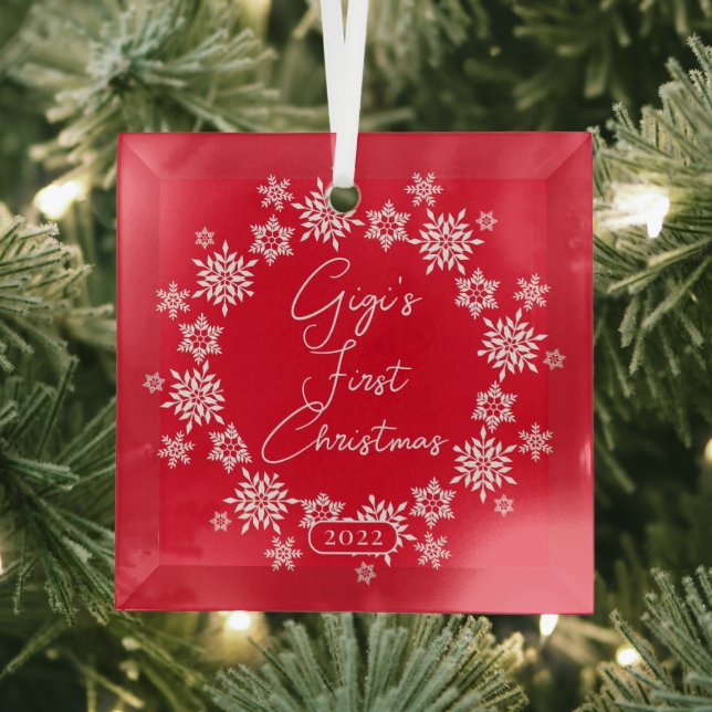 Snowflake Gigi's First Christmas Glass Tree Decoration (Insitu)