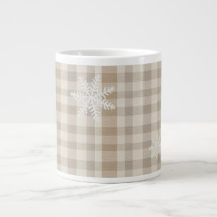 Snowflake Gingham Plaid Mug – Beige & Taupe Rustic