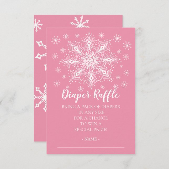 Snowflake Girls Baby Shower Diaper Raffle Ticket Invitation (Front/Back)