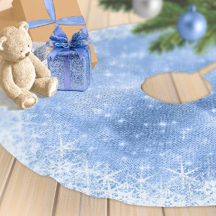 Snowflake Glitter and Shine Blue ID671 Brushed Polyester Tree Skirt