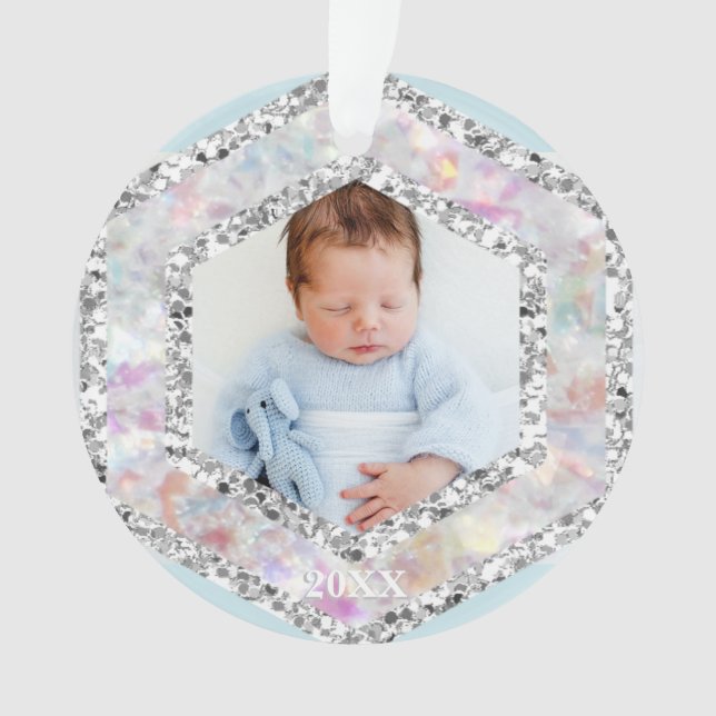 *~* Snowflake Glitter Christmas PHOTO BOY AP44  Ornament (Front)