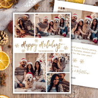 Snowflake Gold and White 5 Photo Collage Christmas