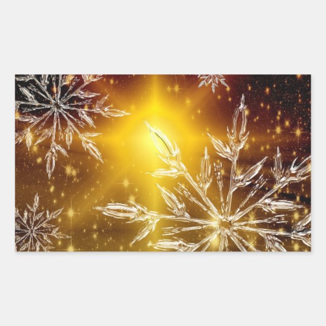 Snowflake gold glow winter ice frost rectangular sticker (Front)