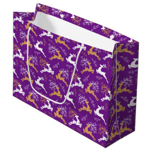 Snowflake Gold White Reindeer Christmas Purple Large Gift Bag