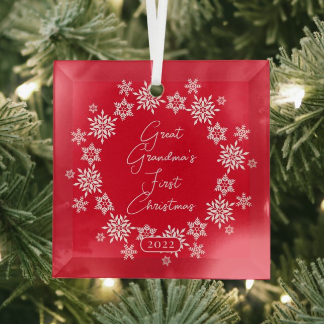Snowflake Great Grandma's First Christmas Glass Tree Decoration (Insitu)