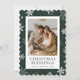 Snowflake Green Christmas Blessings Photo Holiday Card