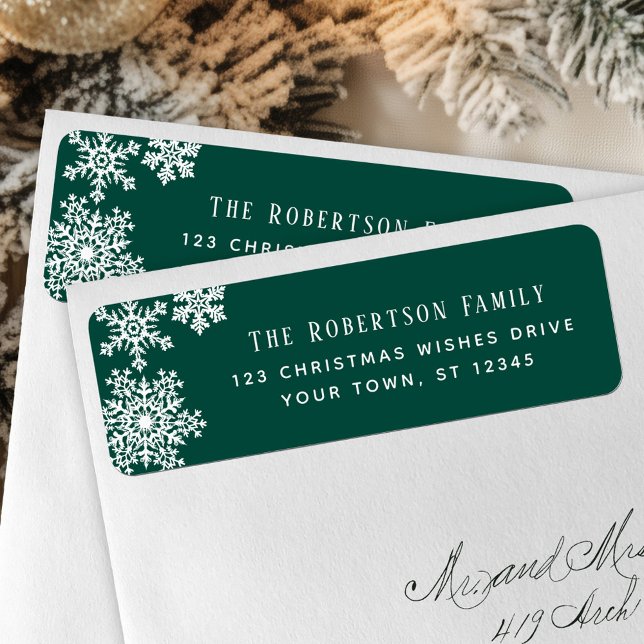 Snowflake Green Christmas Holiday Return Address Label (Creator Uploaded)