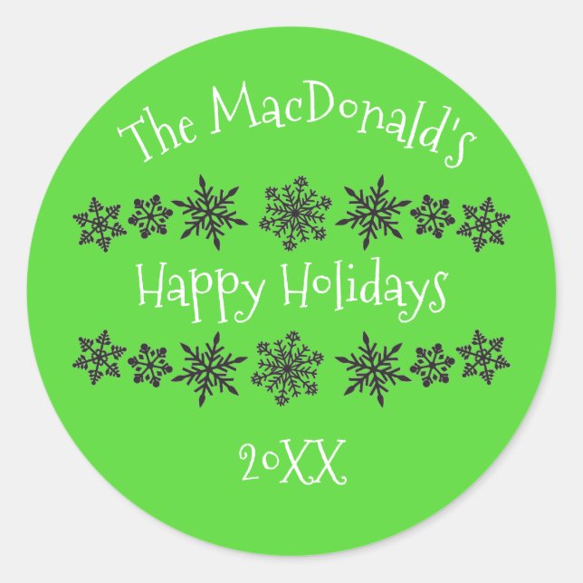 Snowflake Green Happy Holidays - Circle Sticker (Front)