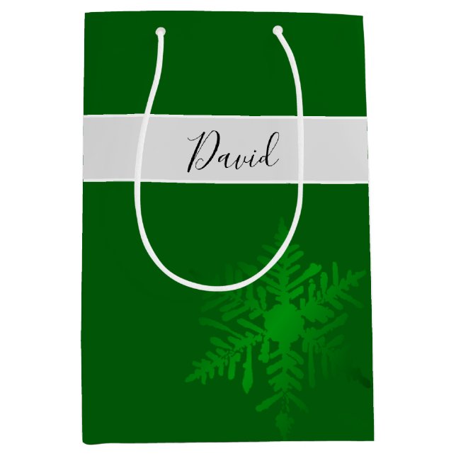 Snowflake Green Personalised Gift Bag (Front)