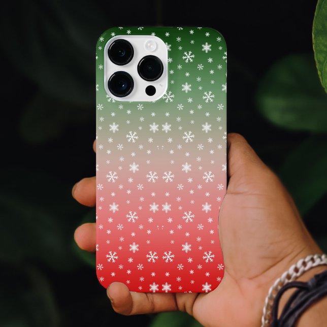Snowflake Green & Red Ombre Christmas iPhone Case (Snowflake Green & Red Ombre Christmas iPhone 14 Pro Max Case)