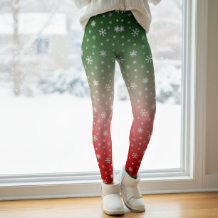 Snowflake Green & Red Ombre Christmas Leggings