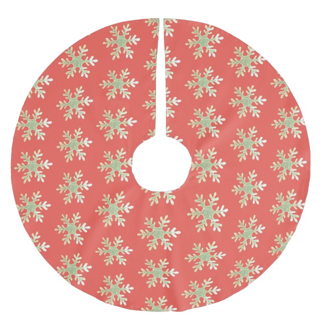 Snowflake Green Red Pattern  Brushed Polyester Tree Skirt (Front)
