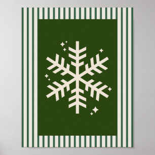 Snowflake Green Striped Poster