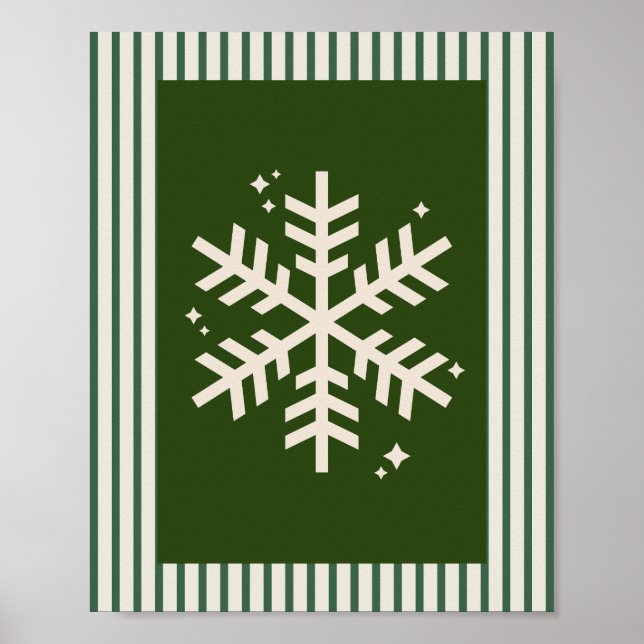 Snowflake Green Striped Poster (Front)