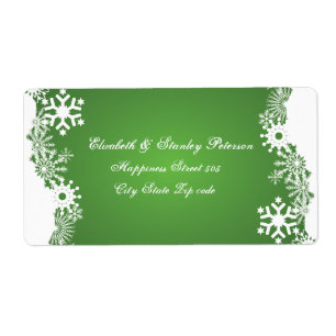 Snowflake green white winter wedding label