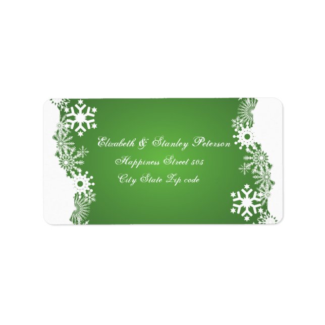 Snowflake green white winter wedding label (Front)