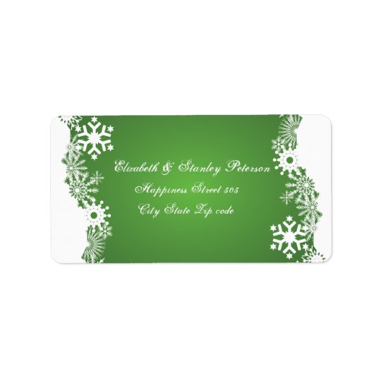 Snowflake green white winter wedding label address label