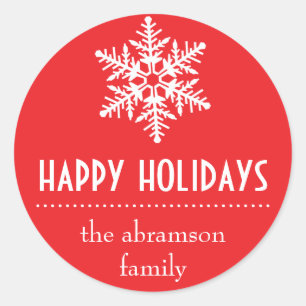 Snowflake Happy Holidays Stickers (Red)