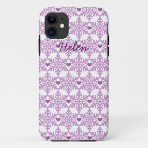 Snowflake Heart Pattern - Custom name iPhone 11 Case