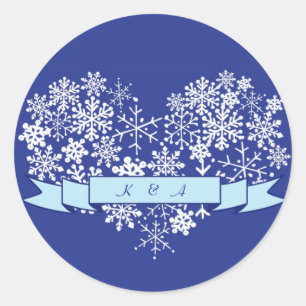 Snowflake Heart with Banner Winter Wedding Sticker