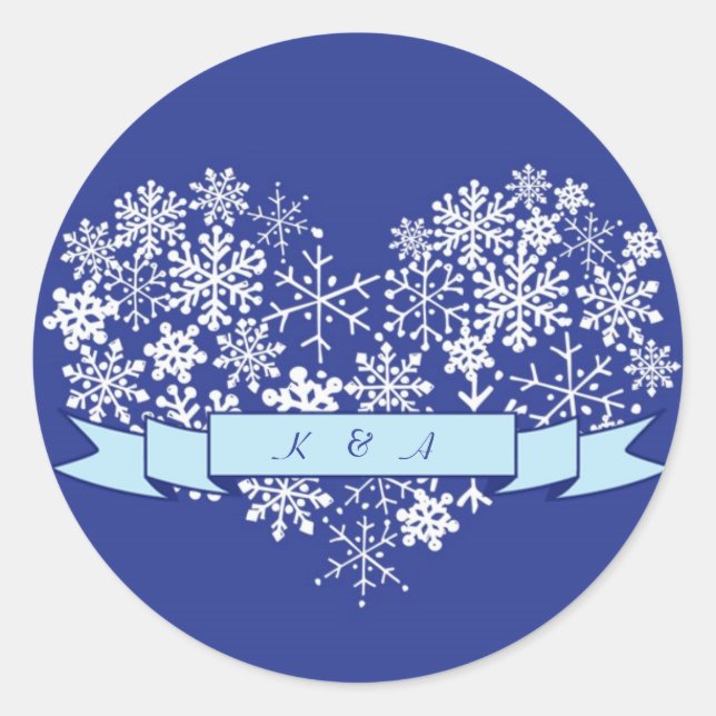 Snowflake Heart with Banner Winter Wedding Sticker (Front)