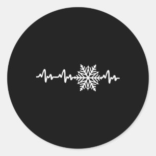 Snowflake Heartbeat Ekg Pulse Love Snow Winter Sno Classic Round Sticker