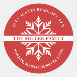 Snowflake Holiday Return Address Sticker Red