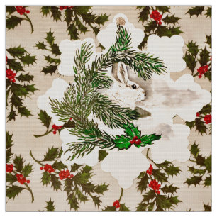 Snowflake Holly Rabbit Fabric