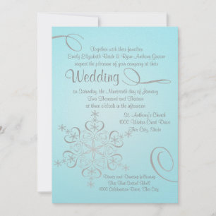 Snowflake Ice Blue and Silver Winter Wedding Invitation