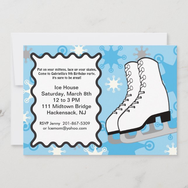 Snowflake Ice-skates Birthday party Invitation (Front)
