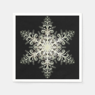Snowflake icy lace winter white and black elegant napkin