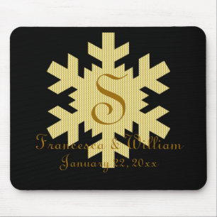 "Snowflake in Gold & White Plaid" - Monogram (1) Mouse Pad