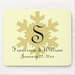 "Snowflake in Gold & White Plaid" - Monogram (1) Mouse Pad