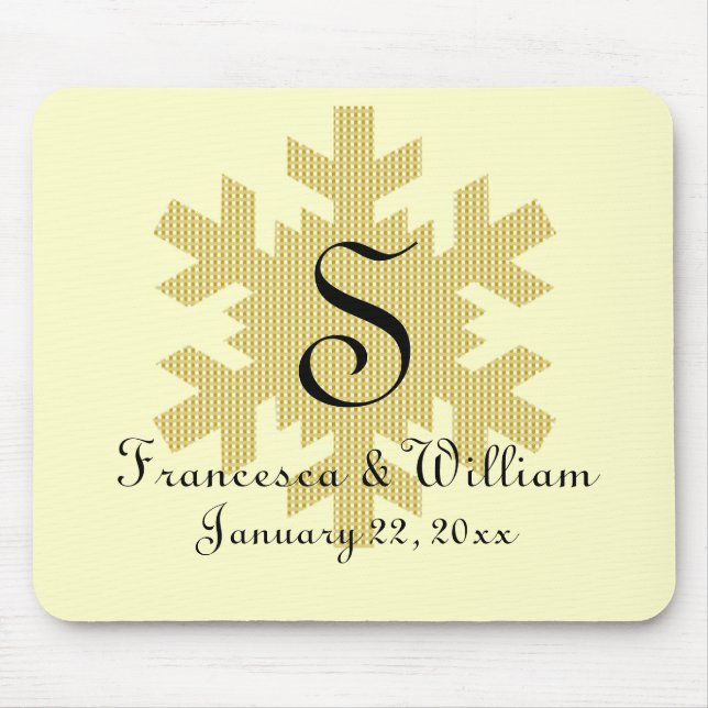 "Snowflake in Gold & White Plaid" - Monogram (1) Mouse Pad (Front)