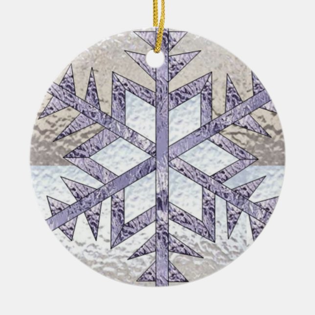 Snowflake in Stained Glass Ceramic Tree Decoration (Front)