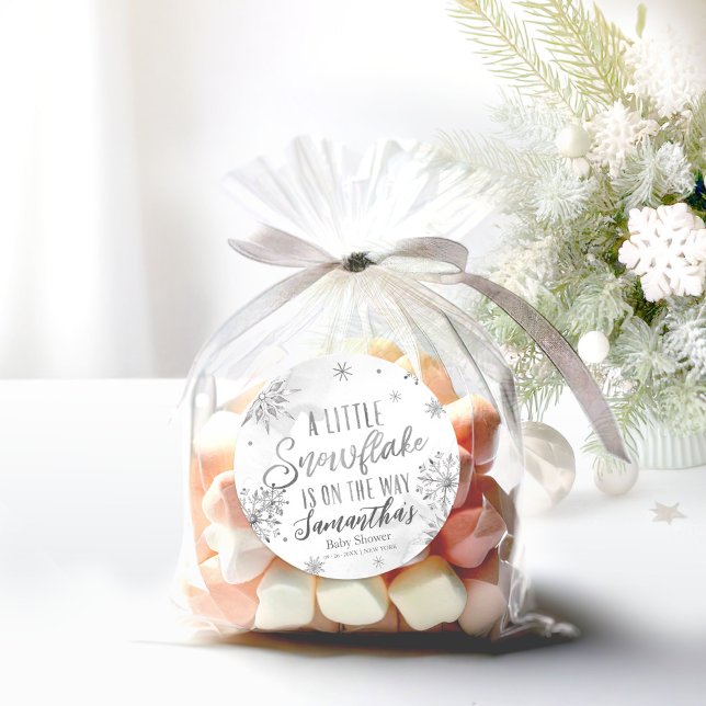 snowflake is on the way Baby Shower Classic Round Sticker (Creator Uploaded)