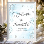 snowflake is on the way Baby Shower Welcome Sign<br><div class="desc">Adorable calligraphy with snowflakes,  winter-themed baby shower invitations. Easy to personalised with your details. Check the collection to find matching items as enclosure cards.</div>