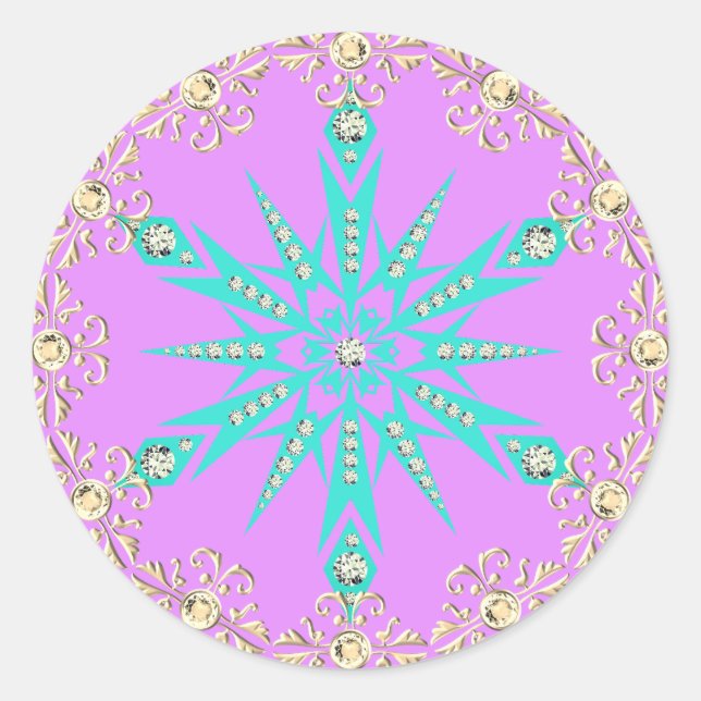 Snowflake jewel vintage pink turquoise sticker (Front)