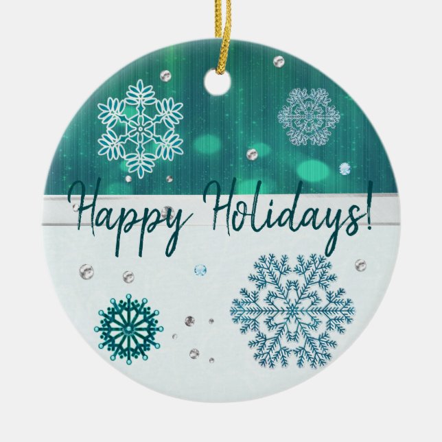 Snowflake Jeweled 3D CUSTOM MESSAGE Ceramic Ornament (Front)