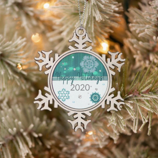 Snowflake Jewelled 3D Snowflake Pewter Christmas Ornament (Tree)