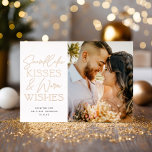 Snowflake Kisses Newlywed Christmas Three 3 Photo Foil Holiday Card<br><div class="desc">This elegant holiday wedding announcement features one vertical photo and a greeting in raised foil on the front. The greeting on the front says "Snowflake Kisses & Warm Wishes". The back of the card has two square photos. You can also add text to the back.</div>