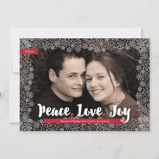 Snowflake Lace Frame Holiday Photo Card (Front)