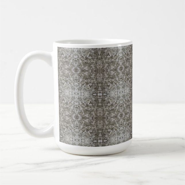 Snowflake Lace Tree Bark Patterned Coffee Mug (Left)