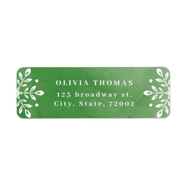 Snowflake Leaves Green Christmas Return Address Label (Front)