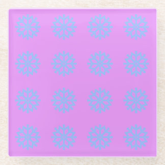 Snowflake Light Blue Winter Festive Pattern Lilac Glass Coaster