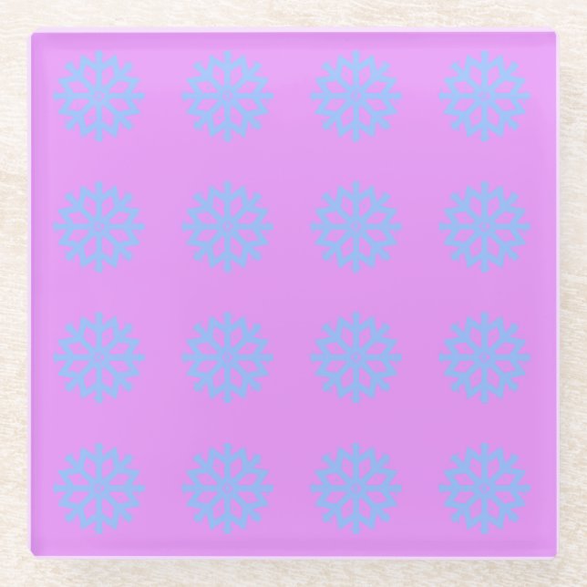  Snowflake Light Blue Winter Festive Pattern Lilac Glass Coaster (Front)