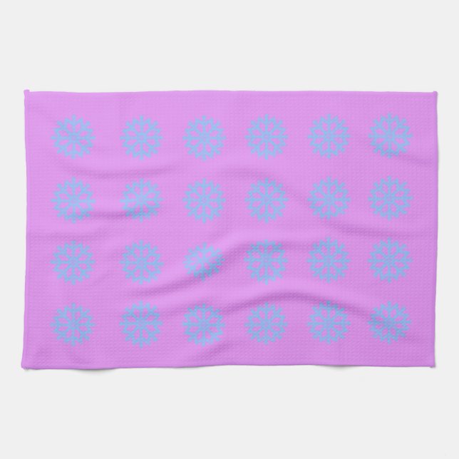  Snowflake Light Blue Winter Festive Pattern Lilac Tea Towel (Horizontal)