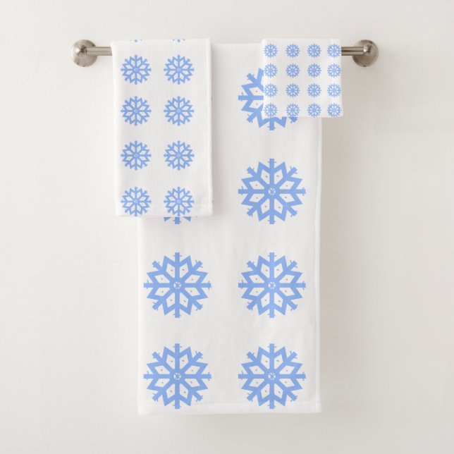  Snowflake Light Blue Winter Pattern  Bath Towel Set (Insitu)