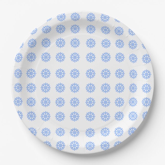  Snowflake Light Blue Winter Pattern  Paper Plate (Front)