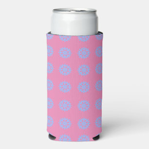 Snowflake Light Blue Winter Pattern Pink Seltzer Can Cooler